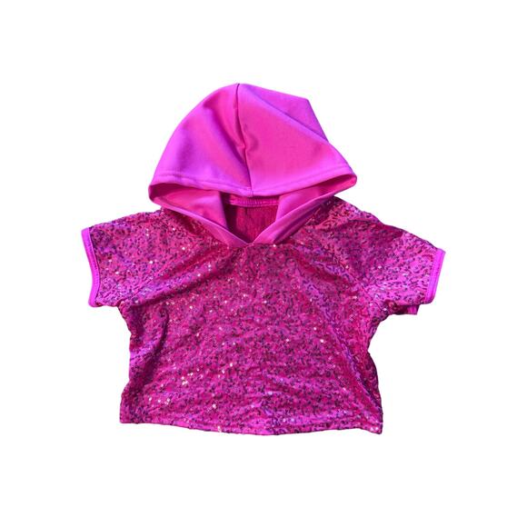 Kids 7/8 Sequin Pink Top - cropped hooded tee - Picture 1 of 2